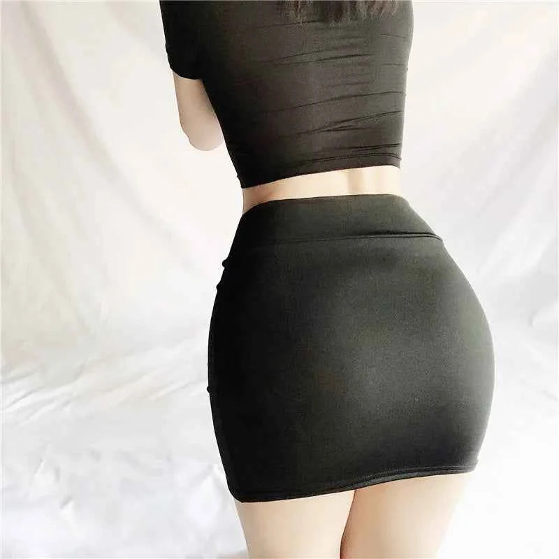FREEAUCE Korean Girls Style Sexy Casual Pencil Mini Short Skirts High Waist Night Club Wear Black White Fashion Skirt for Woman