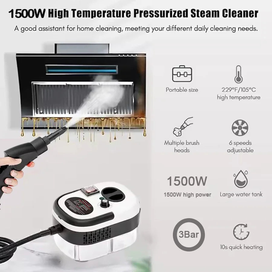 Portable Handheld Steam Cleaner High Temperature Pressurized Steam Cleaning Machine With Brush Heads For Kitchen Car - Shoppiline