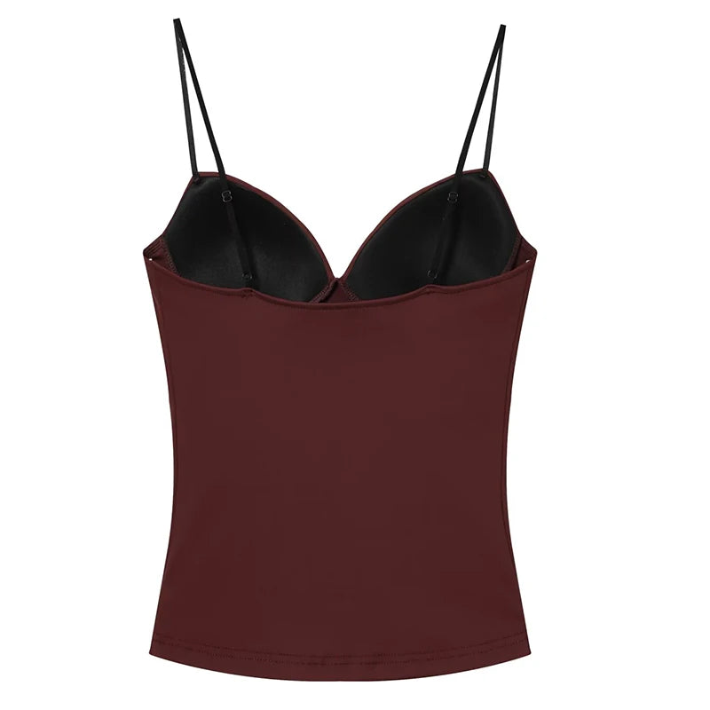 HXAO Sleeveless Crop Tops For Woman Corset Camisole Brown Top Women Bodycon Backless Sexy Tops With Straps Bustier Tank Tops