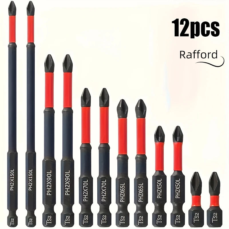 Magnetic Non-Slip Drill Bit Set 3/6/12 Pieces, S2 Steel, Crosshead and Impact Drill Bits, Suitable for Electric and Hand Drivers