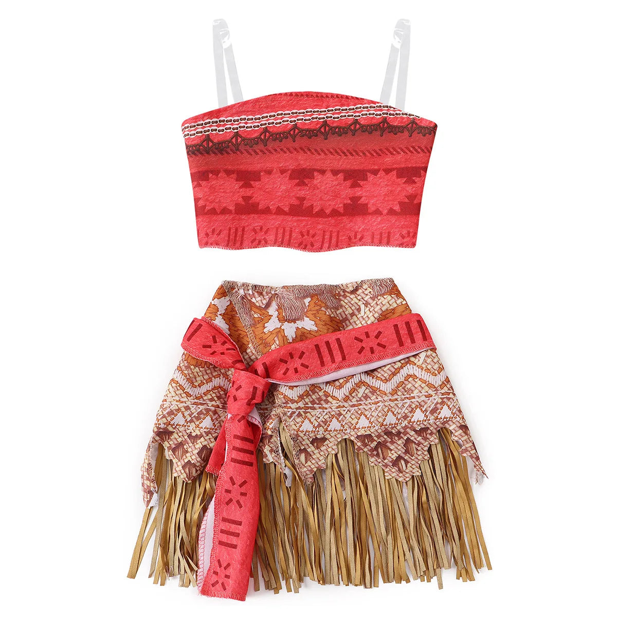 Ozean-Abenteuer-Cartoon-Rollenspielkostüm Moana Zweiteiliges Kleid für Mädchen im polynesischen Stil Vaiana Prinzessinnenkostüm Halloween