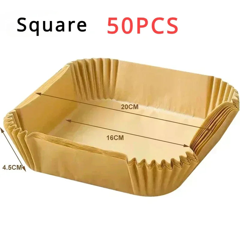 50/100PCS Einweg-Heißluftfritteusenpapier Quadratisch Rund Backpapier Grillplatte Antihaftmatte Küchenbackofen Öl absorbierendes Papierwerkzeug