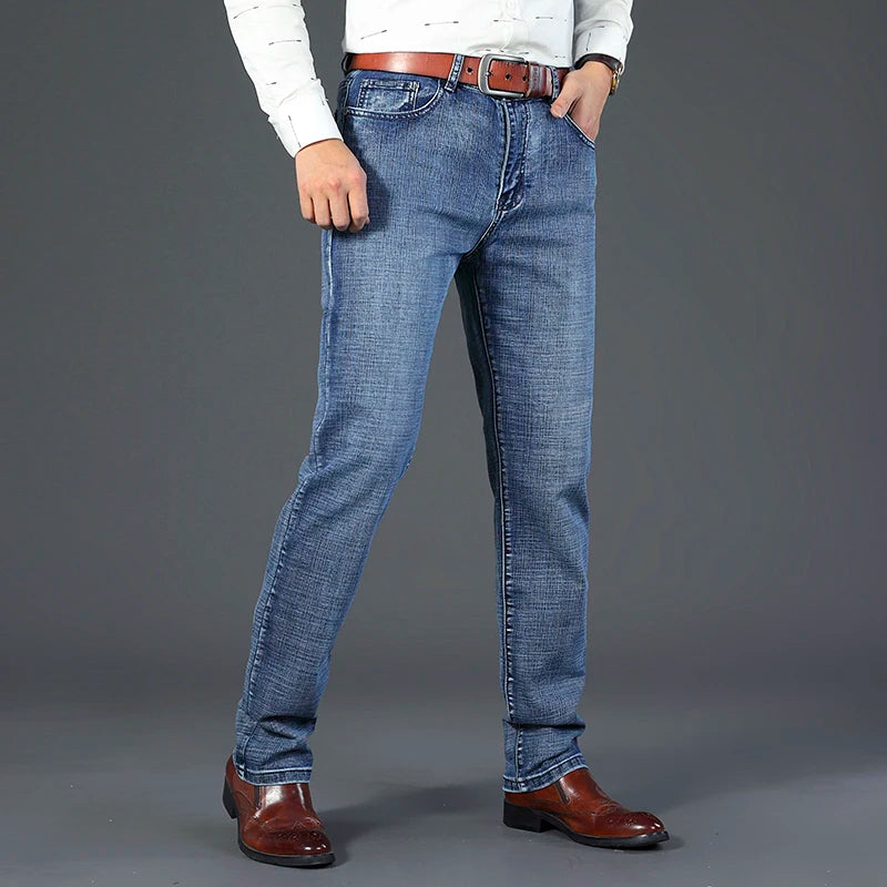 2026 New Style Business Men's Jeans Casual Straight Stretch Fashion Classic Blue Black Work Pant Denim Trousers Male Clothing