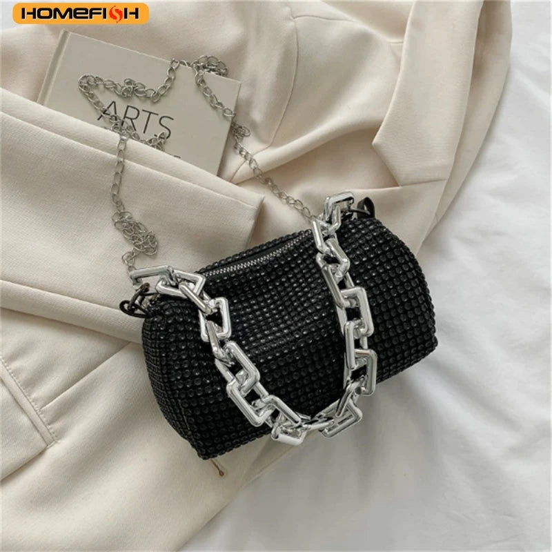 HOMEFISH Allover RhiHOMEFISH nestone Bucket Bag, Glitter Chain Prom Purse, Women's Mini Crossbody Bag