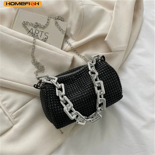 HOMEFISH Allover RhiHOMEFISH nestone Bucket Bag, Glitter Chain Prom Purse, Women's Mini Crossbody Bag