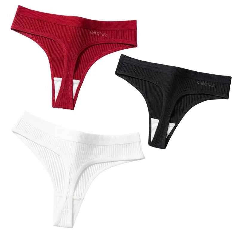3Pcs/Set Thongs Women's Panties Striped Briefs Girls Solid Color Elastic Underwear Female Sexy Lingeries Hot Comfort G-string
