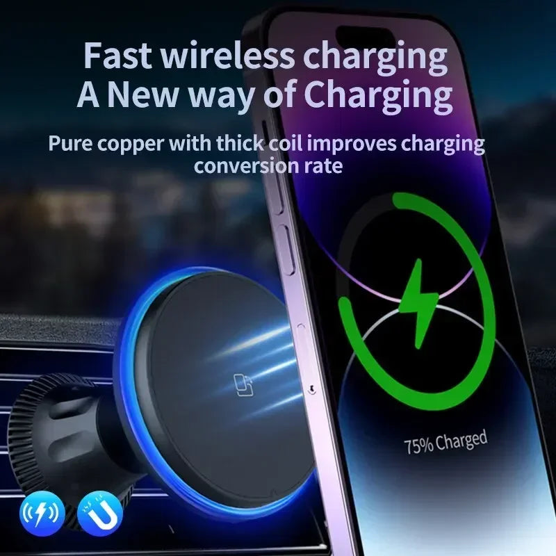 Magnetic Car Wireless Charger RGB For iPhone12 13 14 15 16 17 Pro Max Macsafe Car Phone Holder Stand Mount Fast Charging Station - Shoppiline