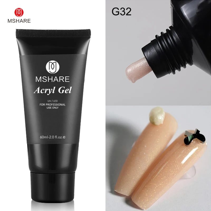 MSHARE Poly Nails Acryl Gel 60ml Builder UV Led Acrylgel Nagelverlängerungen Acryl Rosa Weiß Klar Acrylat HEMA TPO-freies Gel