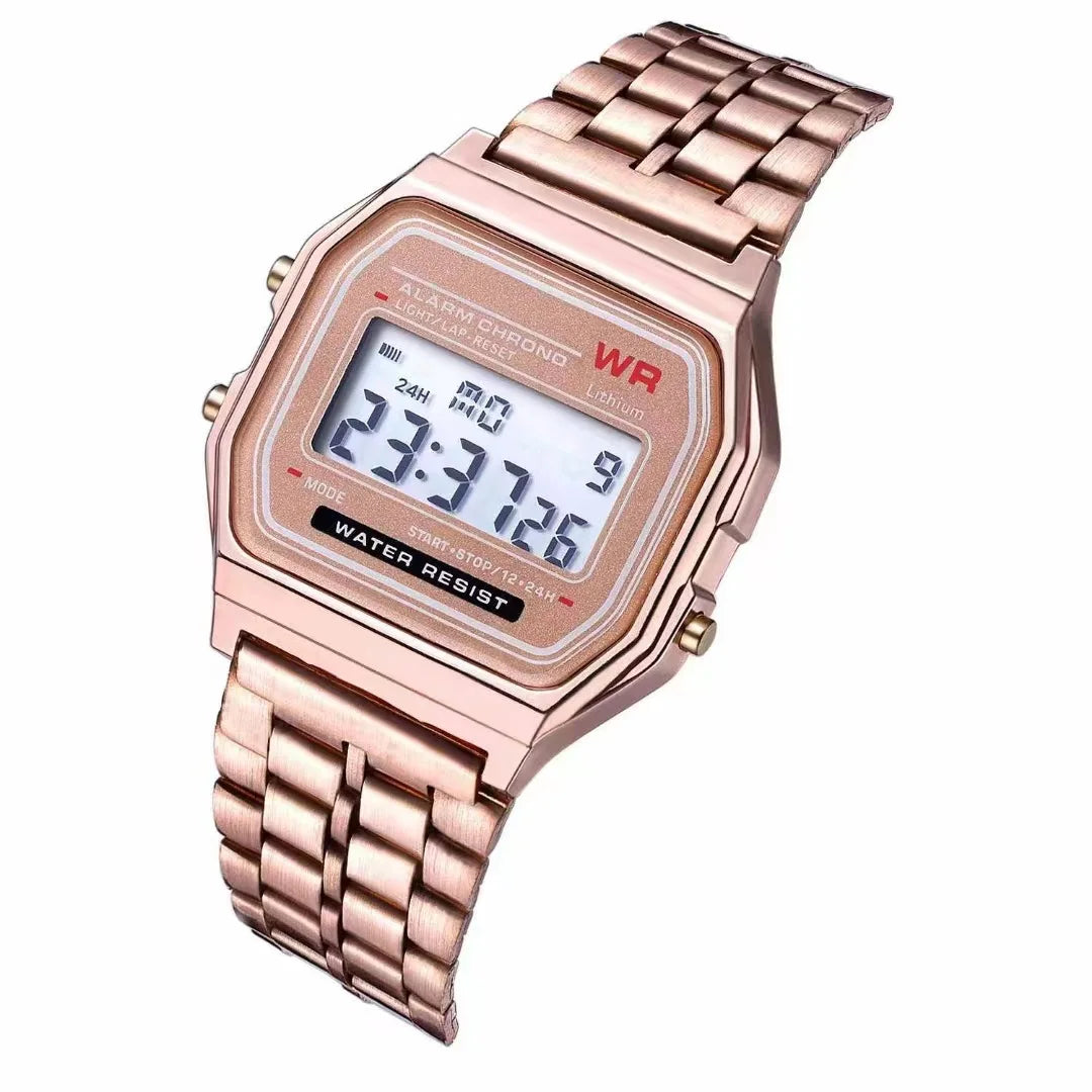 F91W Nicht wasserdichte Stahlbanduhr für Damen, Herren, Business-Uhr, multifunktionale LED-Digital-Sportuhr, elektronische Uhr