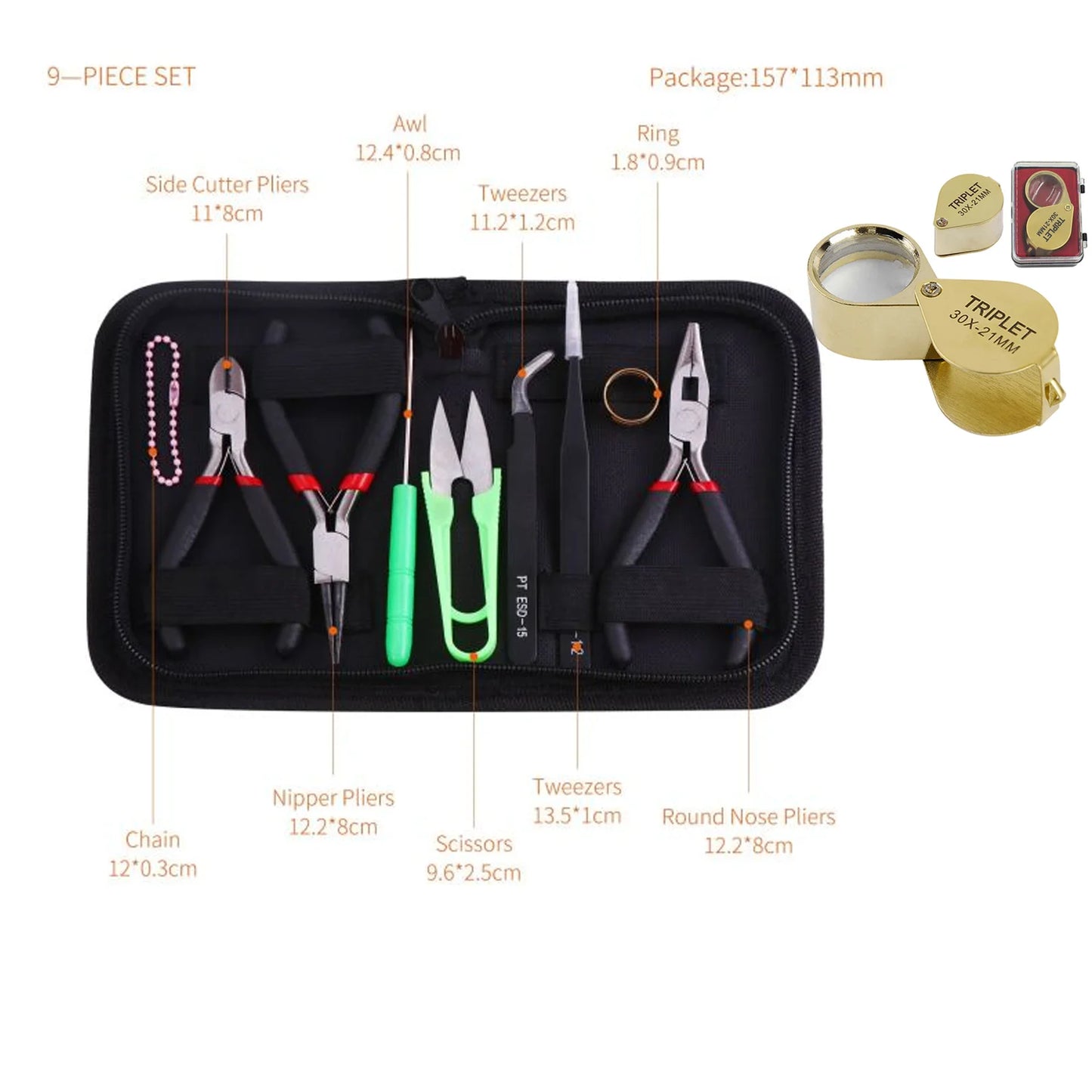Pocket Loupe Magnifier Jewelry Magnifying Glass Foldable Diamond Lupa Triplet Jewelers Eye Glass Tool Reading Magnifier