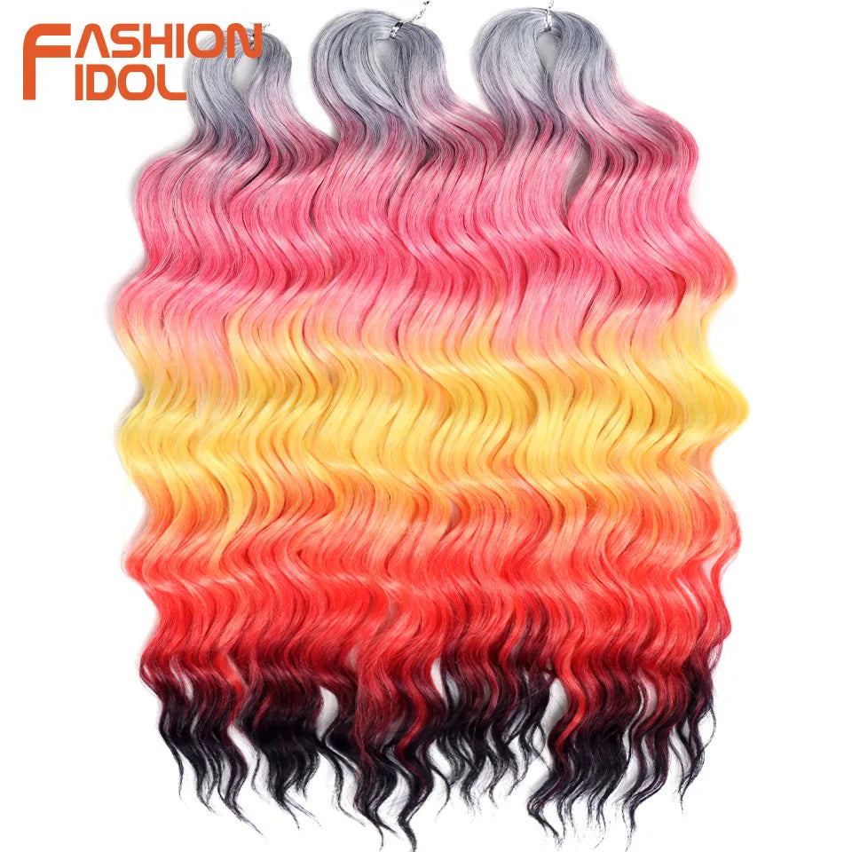 Anna Hair Extensions synthétiques de tresses Loose Deep Wave 24 pouces, cheveux tressés ondulés, cheveux bouclés torsadés au crochet Ombré Blond