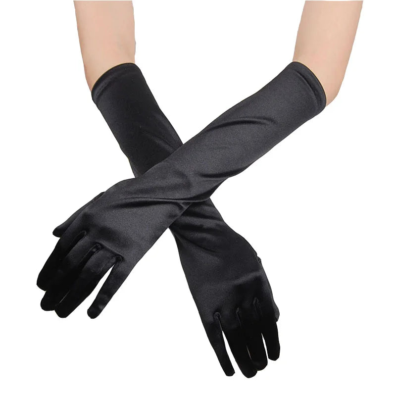 Élégants Gants de Mariée Longs en Satin Blanc Ivoire pour Femmes, Gants de Soirée Opéra Bal Costumé à Doigts Complets, 1 Paire