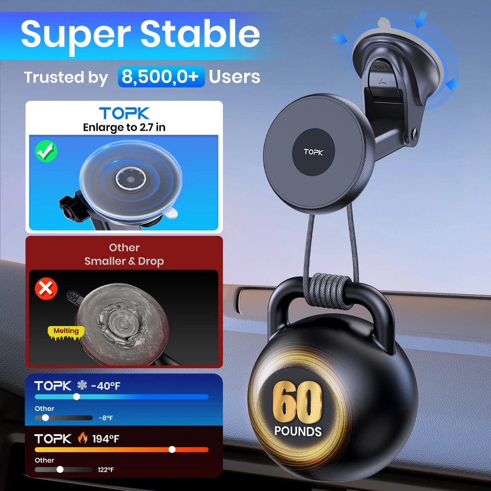 TOPK Universal Car Phone Holder Magnetic for Magsafe 360° Rotation Car Mount for Air Vent & Dashboard Windshield for All Phones - Shoppiline