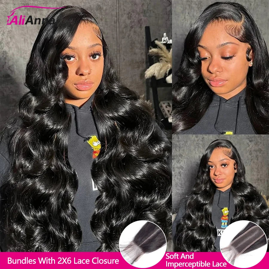 24 26 Inch Human Hair Bundles And Closure Body Wave Bundles With 4x4 Closure Raw Hair Bundles Human Hair 5x5 2x6 HD Lace Closure Brazilian Human Hair Bundles And Weaves Raw Hair Bundles Deals Transparent HD Lace Closure 100%