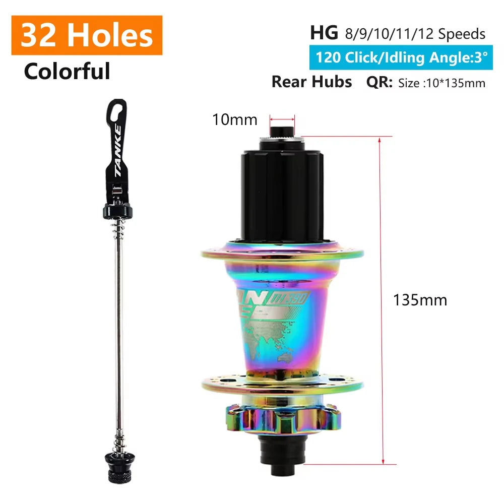 TANKE 120 Click Hub 6 Bearing MTB Mountain Bike Front Rear Thru HG 28 32 36 Holes Disc Brake Bicycle Hubs 8 9 10 11 12 Speed