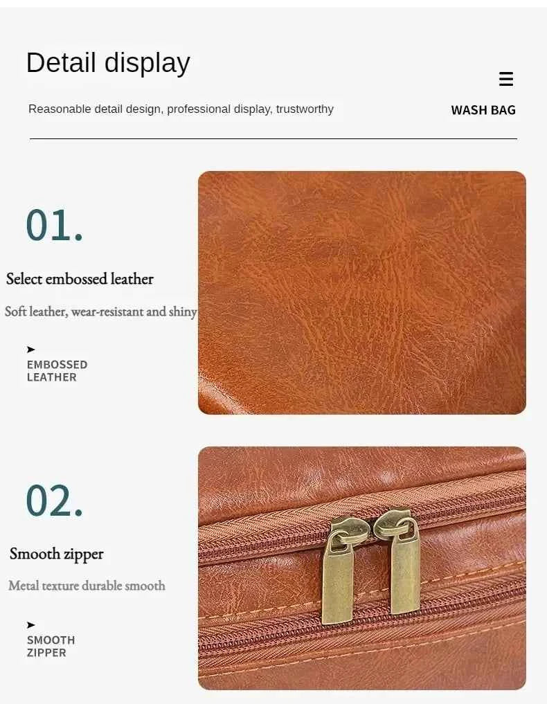 Large Leather Toiletry Bag Hanging Dopp Kit for Men Women Waterproof Wash Bag Cosmetic Storage Bag Ideal for Traveling & Outdoor