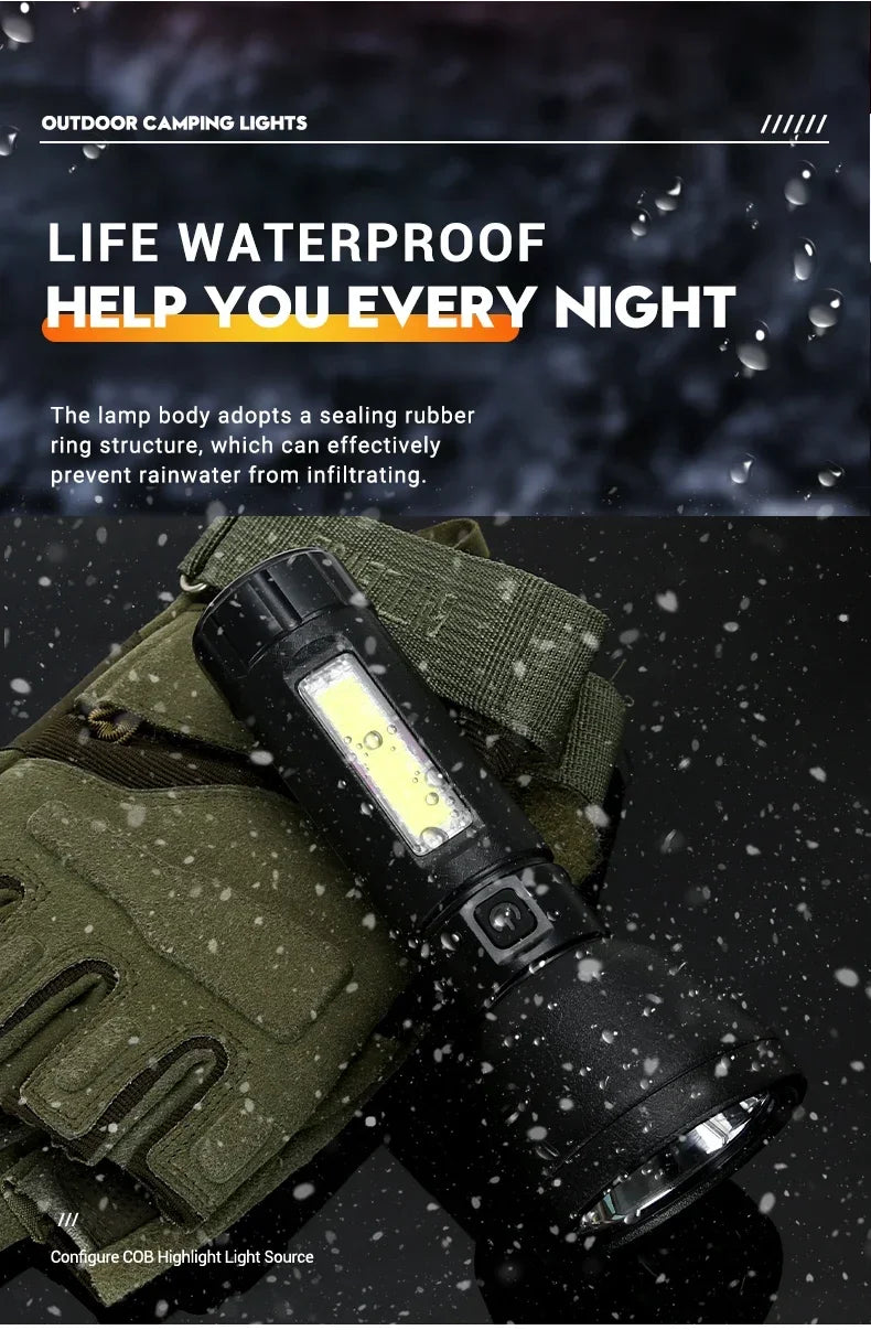 5 LED High Power Led Flashlights Rechargeable Camping Torch 5 Lighting Modes For Outdoor Camping Adventure Lamp with Side Light