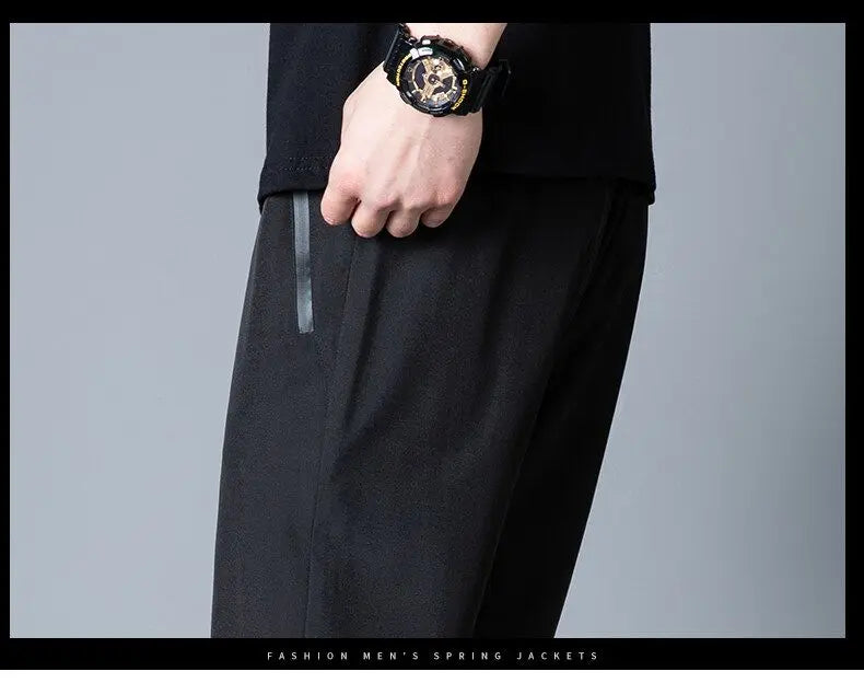 Men's casual pants straight leg slim fit elastic waist jogging pants Korean classic blue black gray men's pants plus size 4XL5XL
