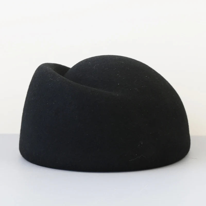Vintage Hard Top Flat Fedoras Hats Women 100% Wool Felt Berets Hat Wedding Fascinator Caps Wedding Cocktail Party Pillbox Hat