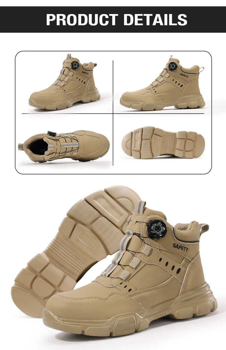Men Steel Toe Safety Work Boots Anti-smash Puncture Proof Kevlar Midsole Waterproof Lightweight Industrial Shoes Rotary Buckle