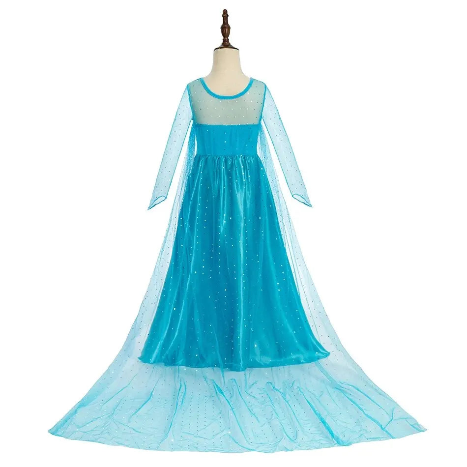 Halloween Elsa Kleid für Mädchen Kinder Party Prinzessin Kostüm Kinder Verkleidung mit langem Umhang Mädchen Schneekönigin Karnevalskleidung