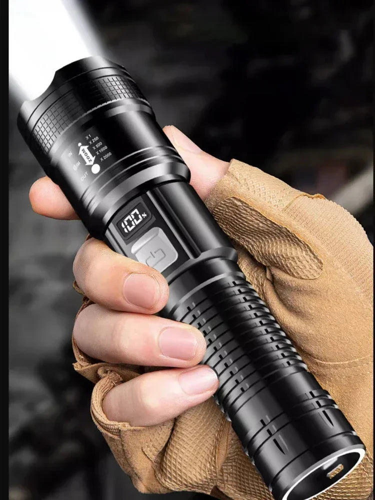 6000000LM LED Flashlight Rechargeable High Power Military Tactical Flashlight Telescopic Zoom Torch Lamp Outdoor Camping Lantern