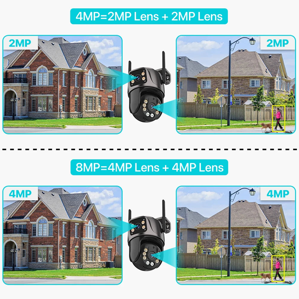 4K 8MP HD Wifi PTZ Camera Outdoor 4MP Dual Lens Dual Screen AI Auto Tracking IP Camera CCTV Audio Video Surveillance P2P iCSee - Shoppiline