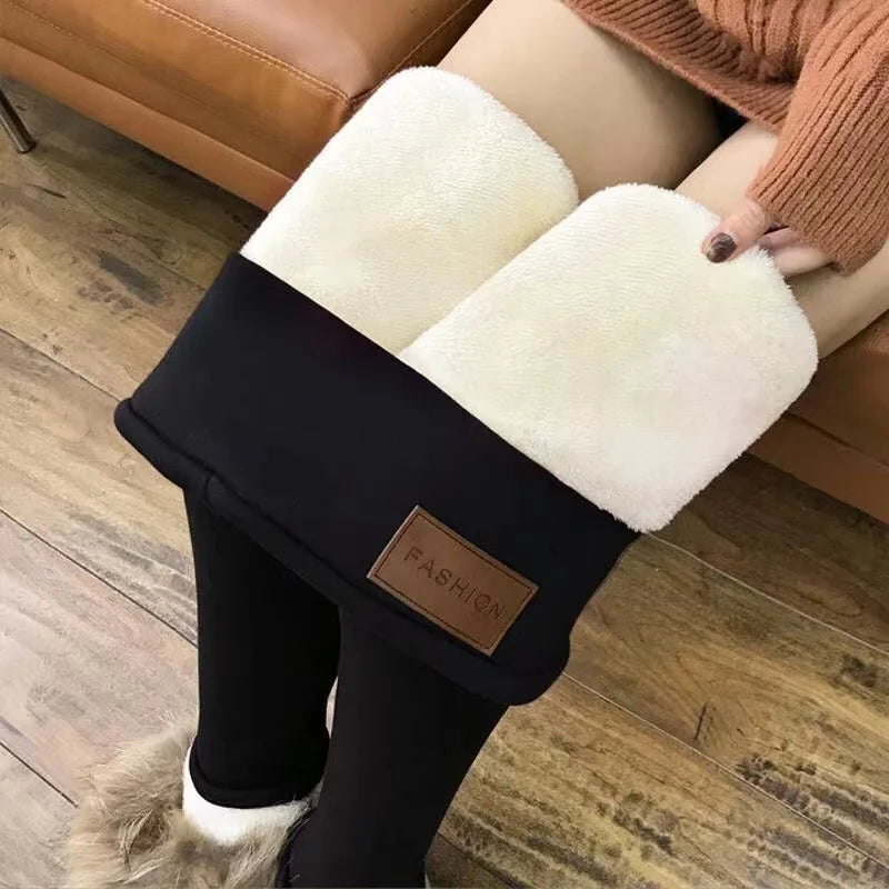 Legging en velours artificiel imitation cachemire agneau ultra épais, pantalon long taille haute épais en peluche d'hiver, pantalon chaud