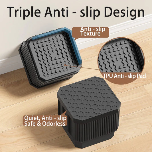Adjustable Height Furniture Risers - High Load - Bearing, Triple Anti - Slip for Sofa, Bed & Desk
