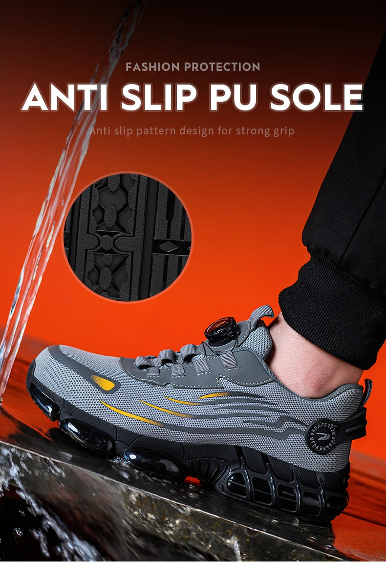 Rotary Buckle Work Safety Shoes For Men and Women Air Soft Sole Lightweight Protective Work Sneakers Men Breathable Boots - Shoppiline