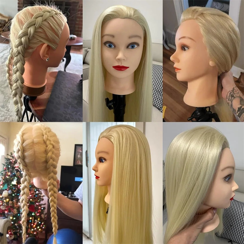Mannequin Head with 11pcs Hair Heavy-Duty Clamp Holder Base, Braiding Tools - for Salon, Beauty School Practice Set