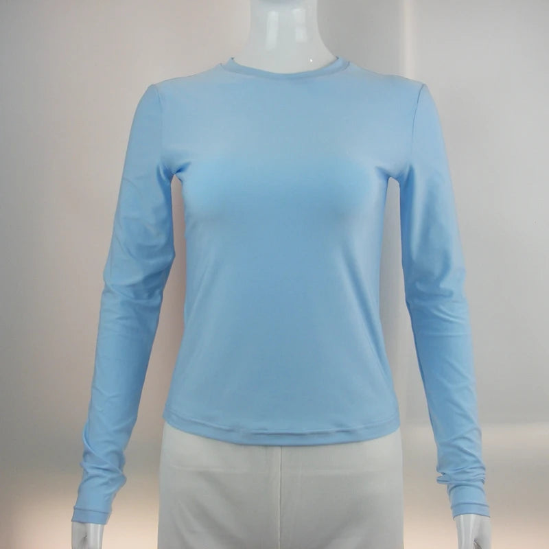 Damenbekleidung Langarm-T-Shirt Slim Fit Tops Damen Rundhals Enganliegendes T-Shirt Streetwear 2024 Y2K Qtraf 2408
