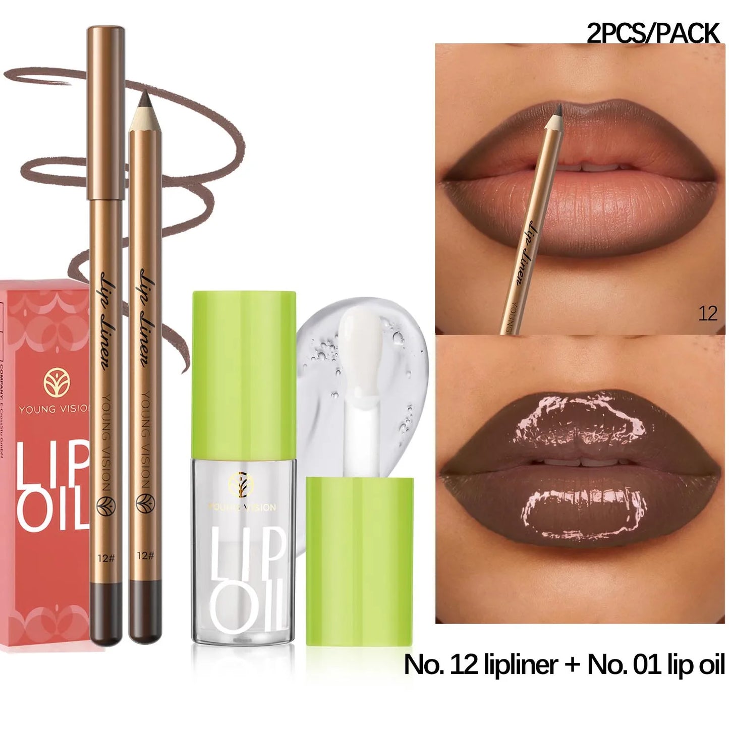 USHAS 12 Color Lip Liner + LIPSTICK Set Easy Coloring Matte Lipstick Long lasting nude red lipstick
