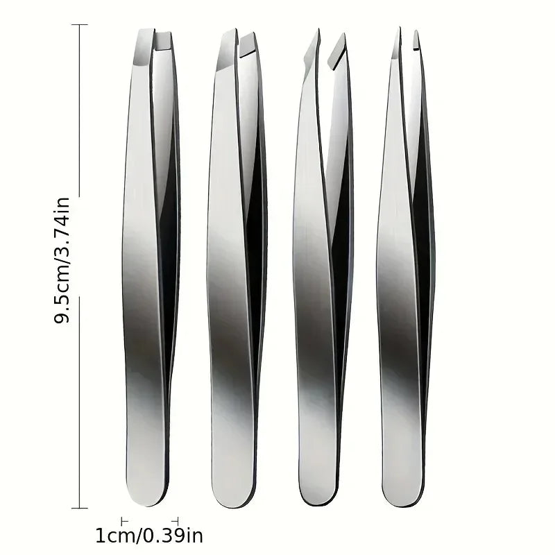 Ouriner Eyebrow Tweezers Set 4 Pcs Stainless Steel Eyebrow Forceps Professional Beauty Tool Set For Facial Hair Manicure Tool