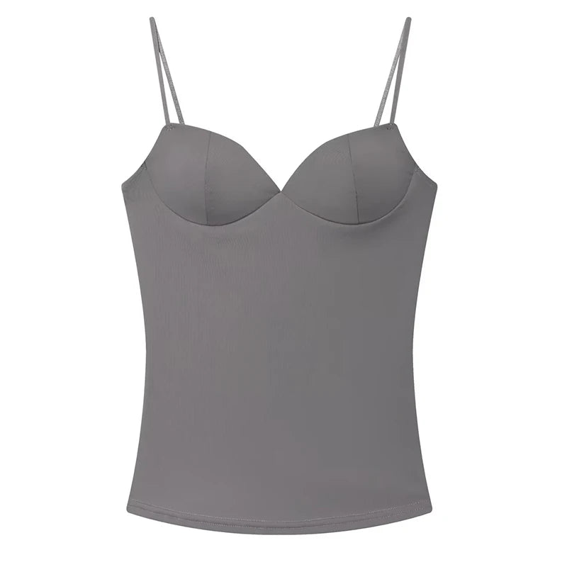 HXAO Sleeveless Crop Tops For Woman Corset Camisole Brown Top Women Bodycon Backless Sexy Tops With Straps Bustier Tank Tops
