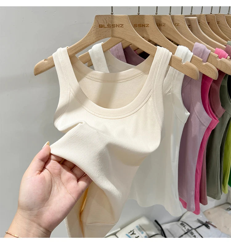 zjaiss Women Solid Round Neck Ribbed Tank Top Camisole Women 2026 Summer Basic Elastic Tank Top O Neck Solid Tank Top