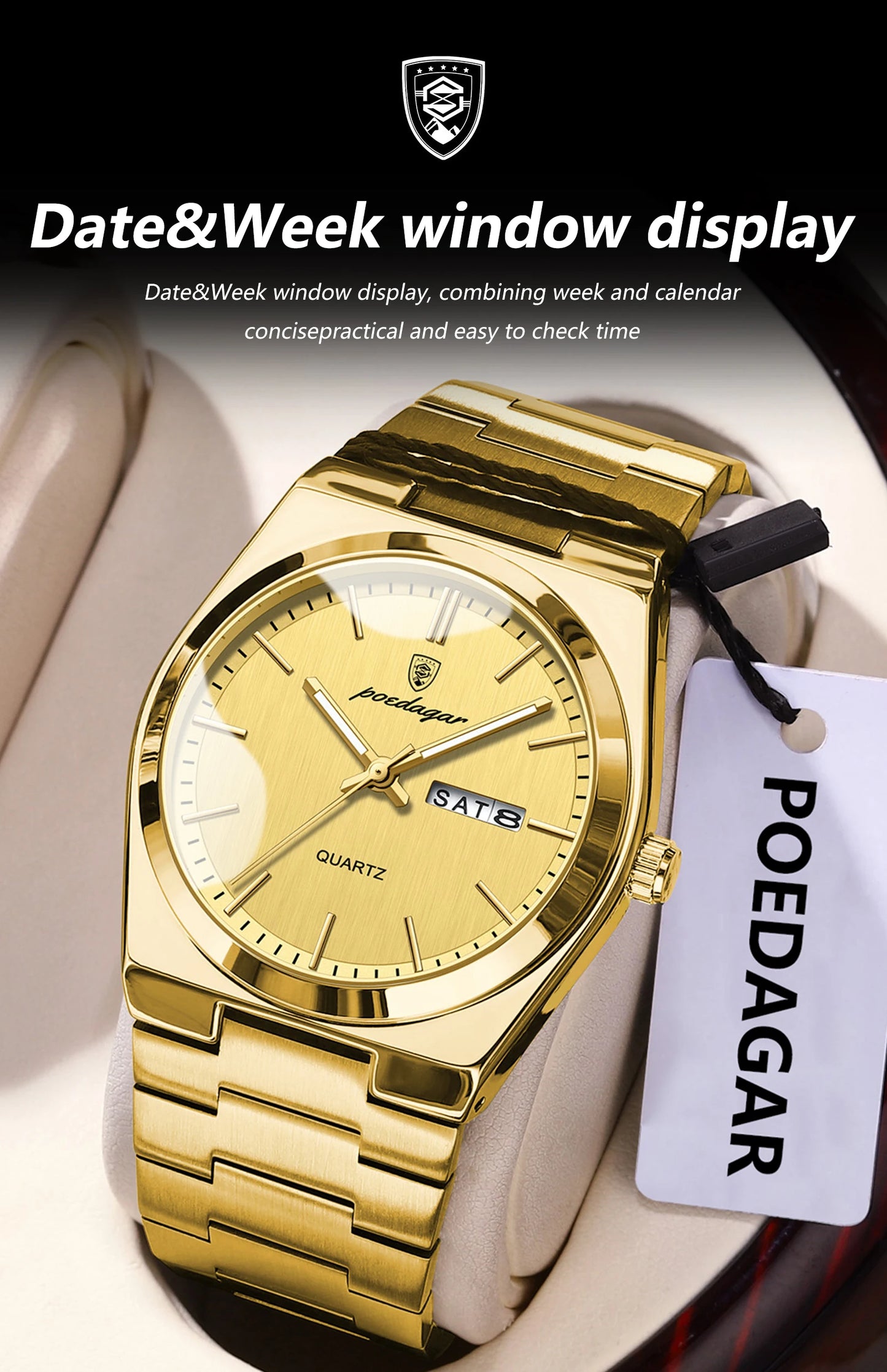 POEDAGAR Mode Klassische Herrenuhr Wasserdichte Leuchtende Datumsanzeige Wochenanzeige Luxus Herrenuhr Edelstahl Quarz Business Herrenuhren