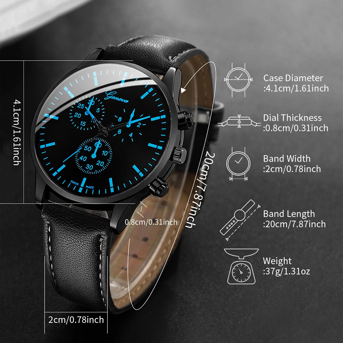 3-teiliges Set Herren Business Uhren Lässiges Lederarmband Analog Quarz Armbanduhr Herren Halskette Armband Set