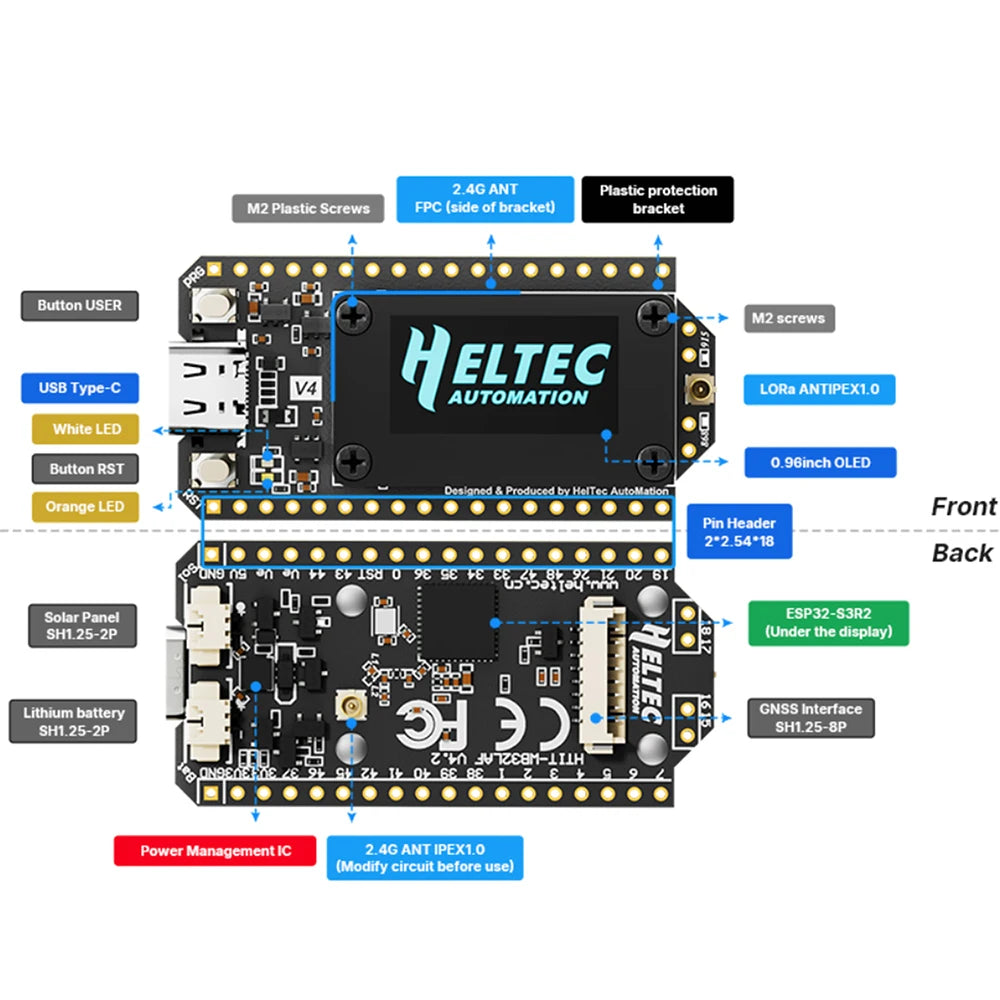 Heltec WiFi LoRa 32 V4 ESP32 SX1262 GPS 0.96 inch OLED Solar Powered Dev-Board WiFi BLE Low Power Type C For Arduino IoT - Shoppiline