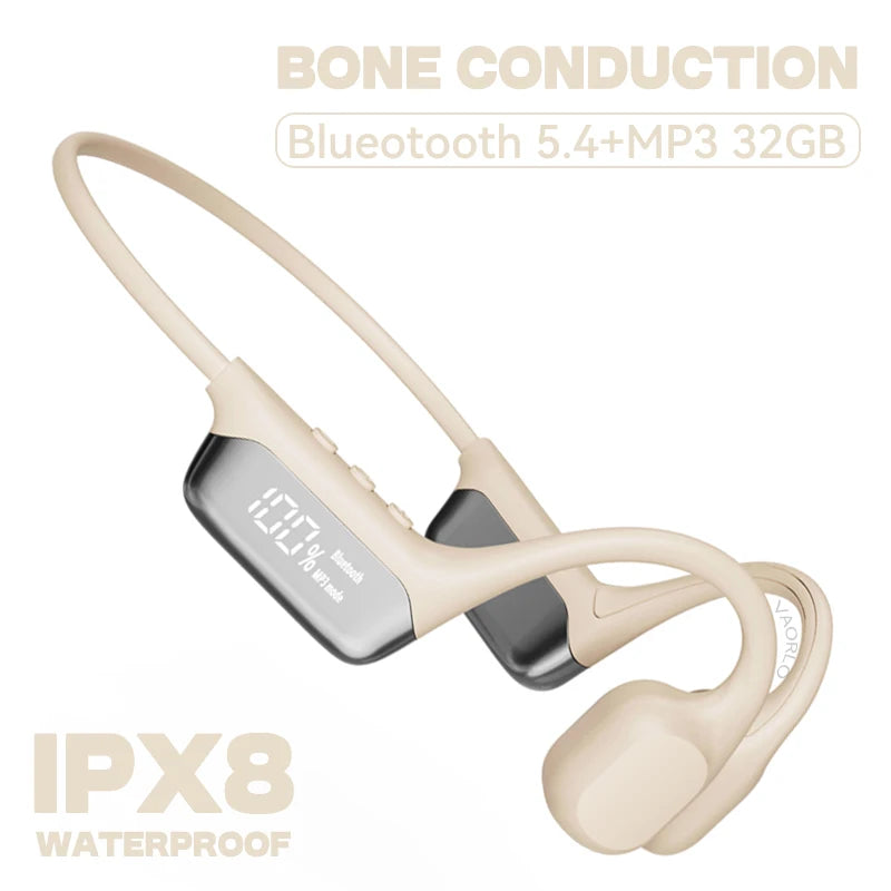 #IPX8 Waterproof Bone Conduction Wireless Headphone Bluetooth 5.4+32GB RAM MP3 Player HIFI Music Sport Swimming Headset With Mic