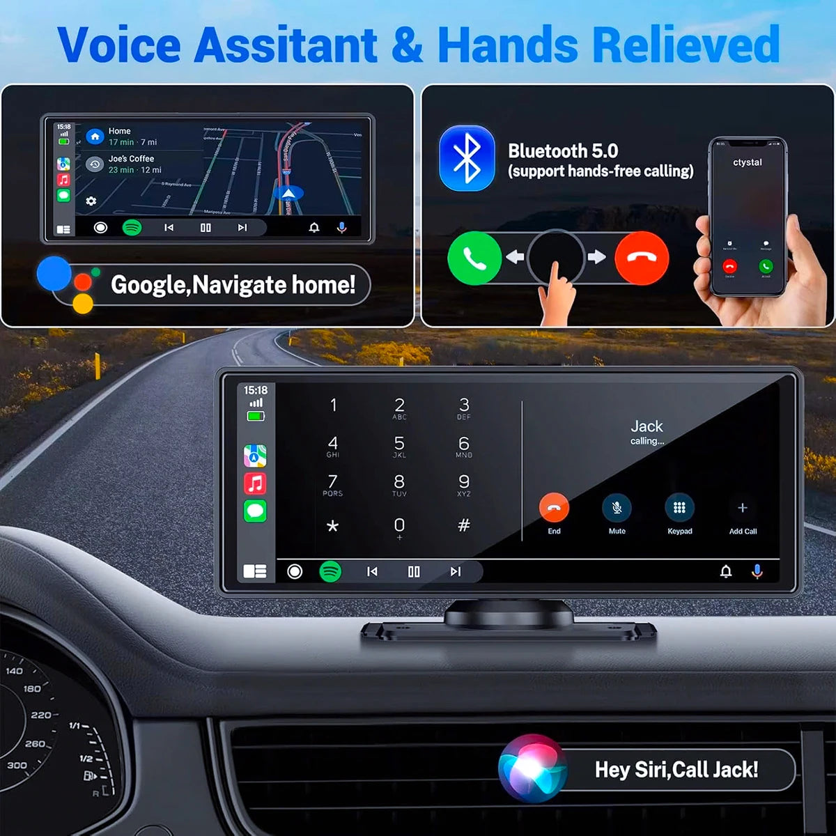 Pionray 7/10 inches android auto Universal Portable CarPlay for Car Screen Car Radio Video Wireless Carplay Screen for Apple - Shoppiline