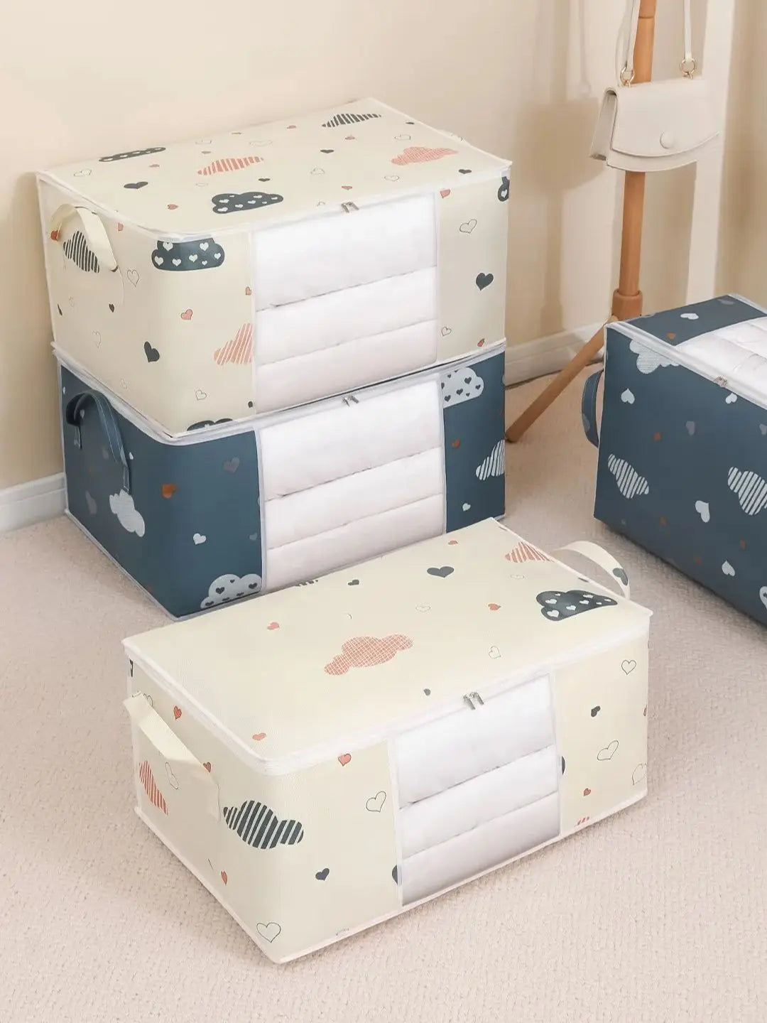 HOMEFISH Large Capacity Foldable Clothes Storage Bag with Reinforced Handle Sturdy Zipper for Blankets Bedding - Organizer Bag