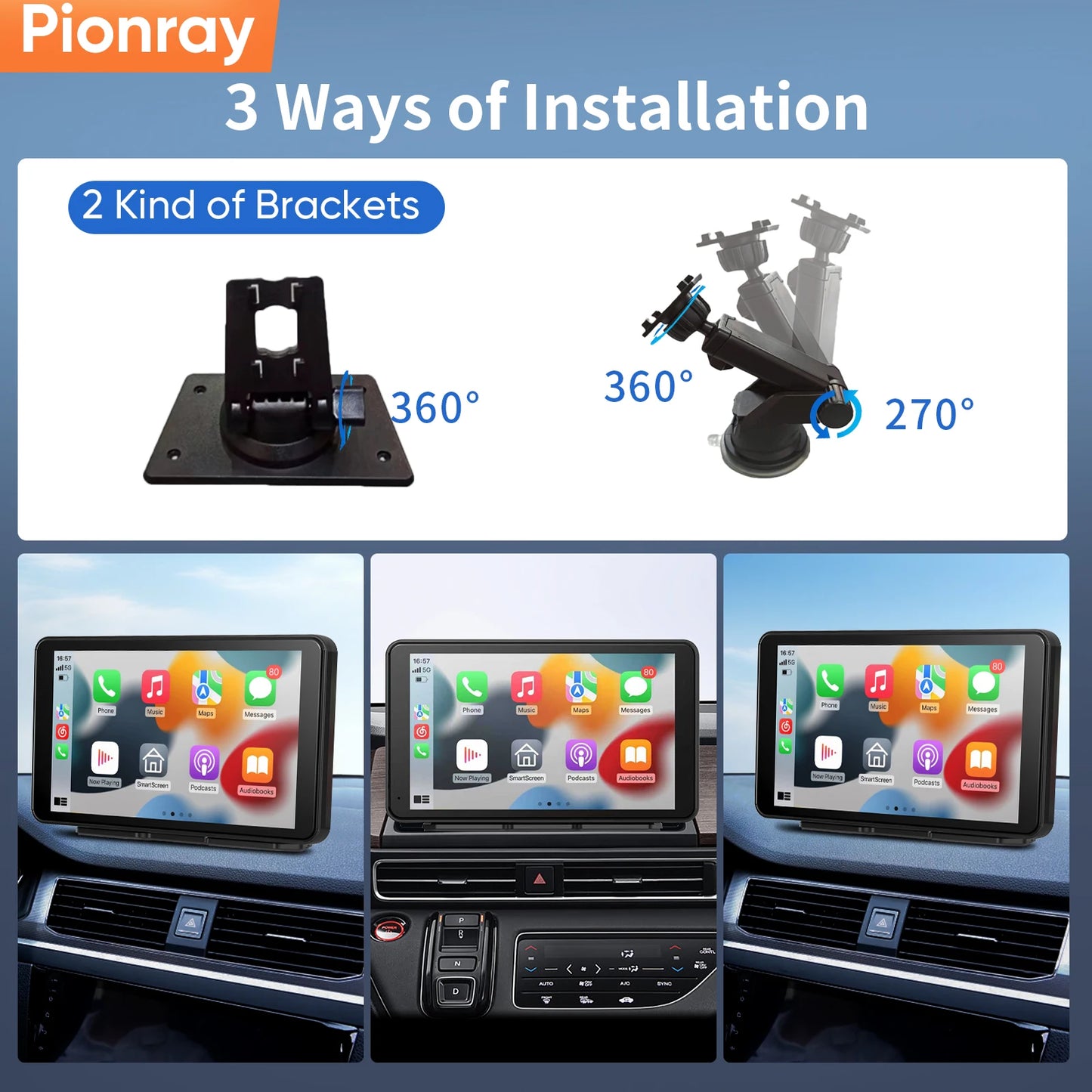 Pionray 7/10 Zoll Android Auto Universelles Tragbares CarPlay für Auto-Bildschirme Autoradio Video Kabelloser CarPlay-Bildschirm für Apple