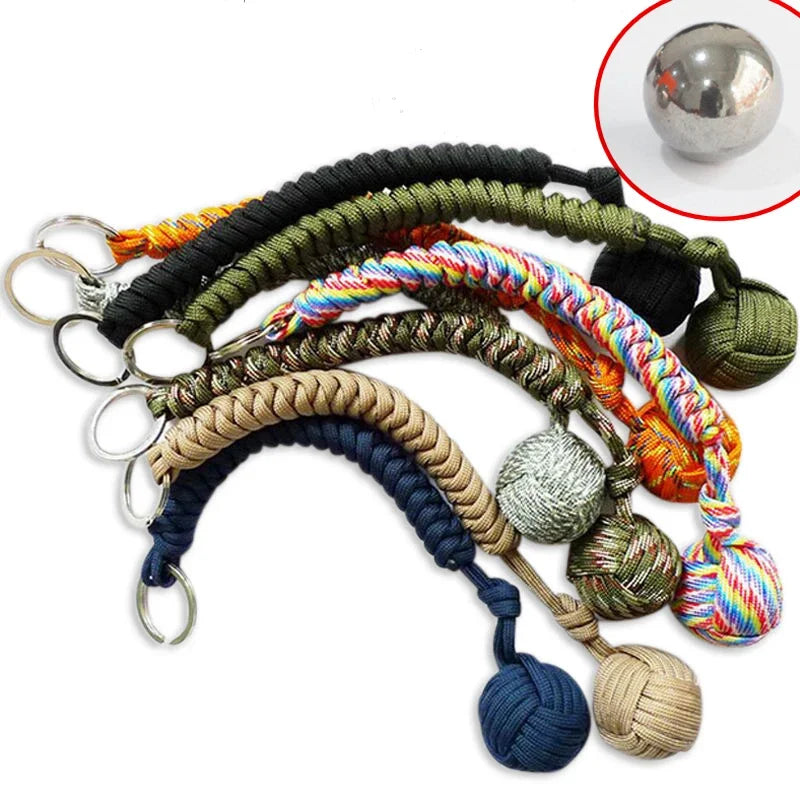 Black Monkey Fist Steel Ball Key Chain for Girls - Outdoor Security Protection Self Defense Lanyard for Bearing Broken Windows