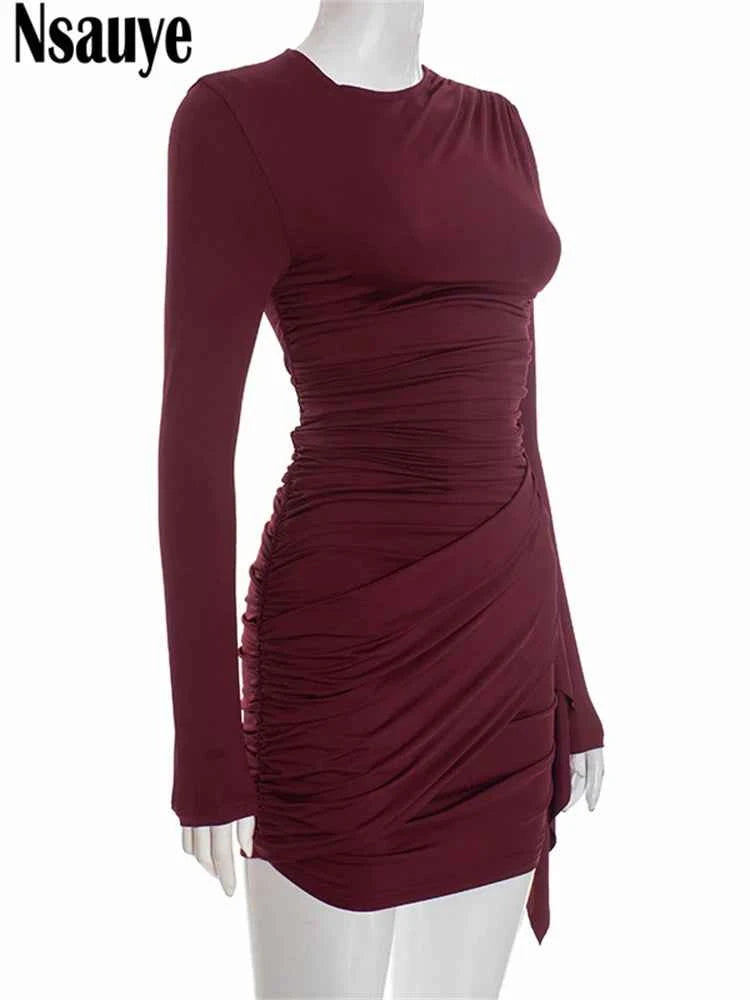 Nsauye New Fashion Women Short Wrap High Waisted Mini Winter Dress 2025 Outfits Sexy Night Club Party Evening Long Sleeve Dress