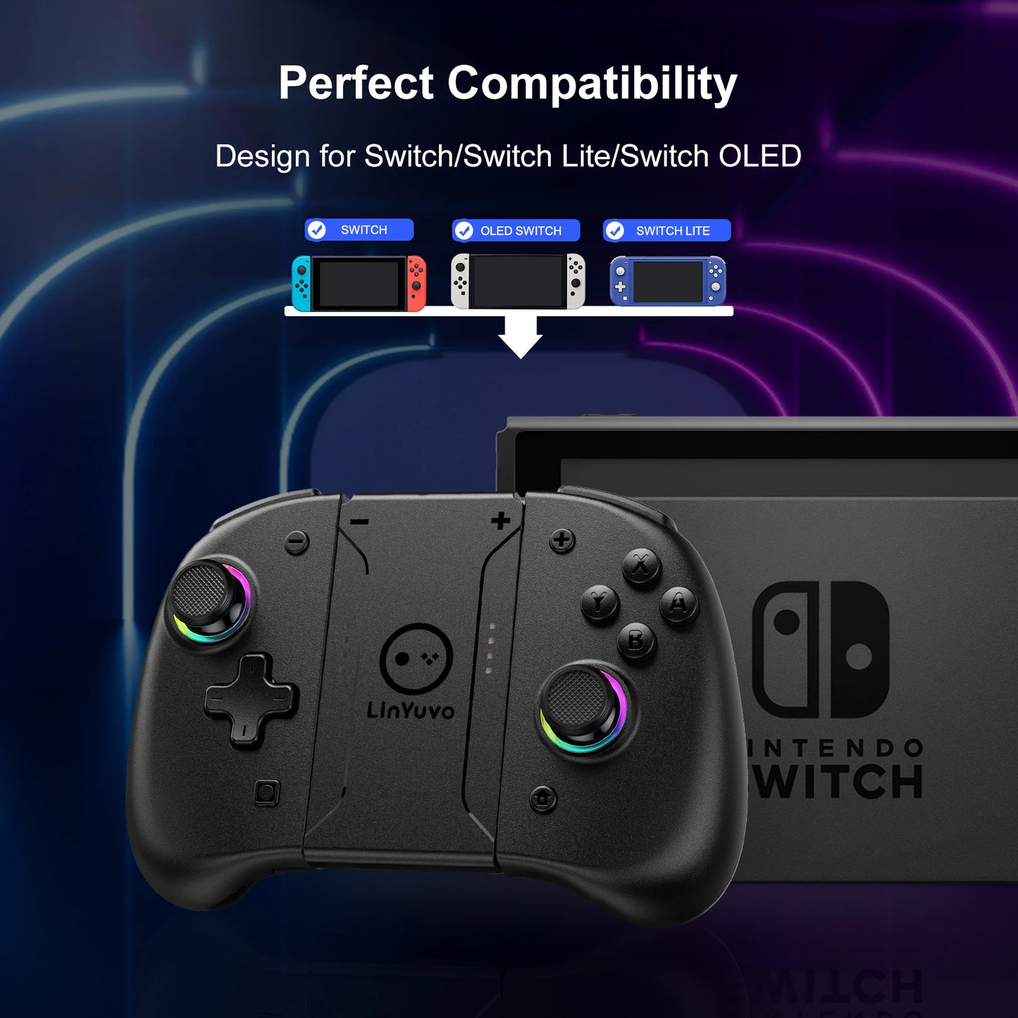 Manette sans fil LinYuvo KS37 Meteor Light pour Switch/Switch OLED, avec fonctions programmables, gyroscope 6 axes, Turbo et vibration