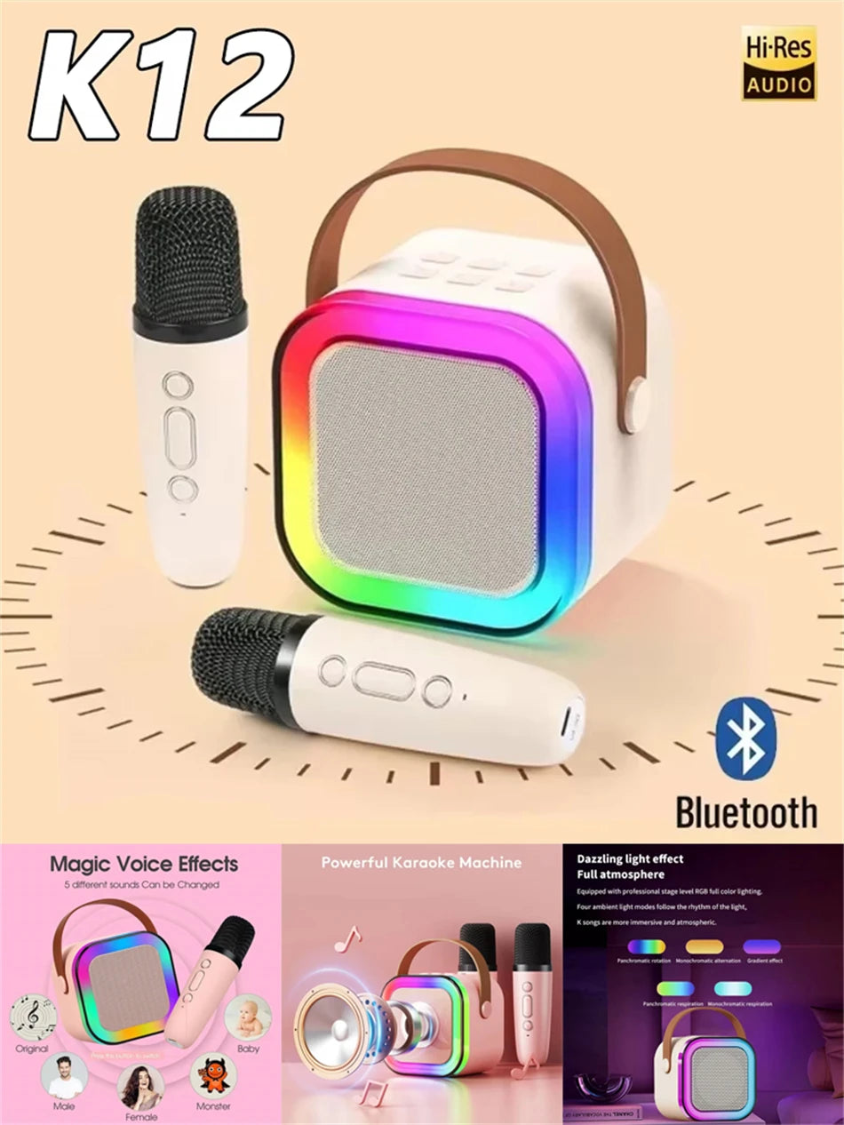 New Hot K12 Bluetooth Speaker Portable Home Cute Karaoke Mini Wireless Audio with Microphone K Song Family Singing Machine