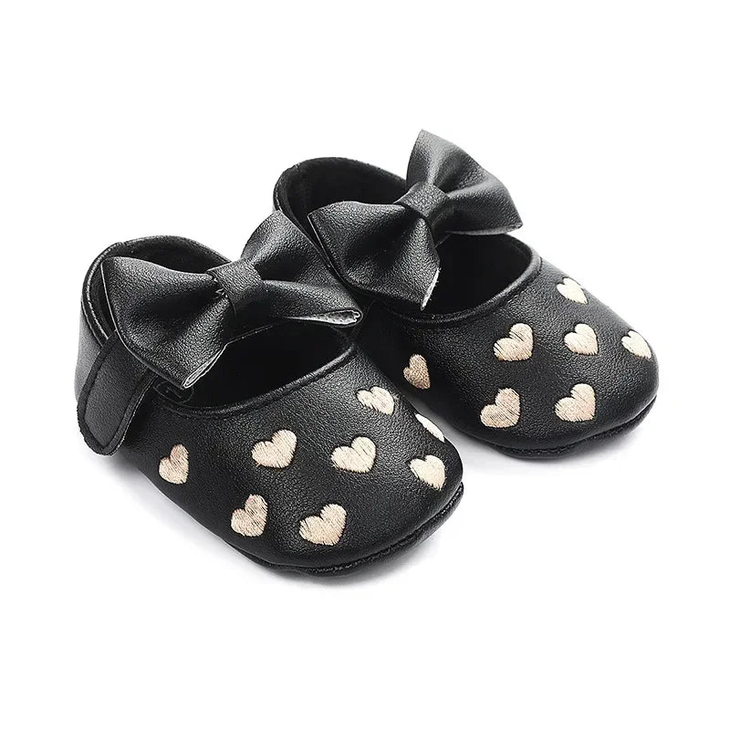 Baby-Mädchen Lauflernschuhe für drinnen 0-18 Monate, weiche Baumwollsohle, rutschfest, mit Schleifenstickerei, Klettverschluss-Schühchen