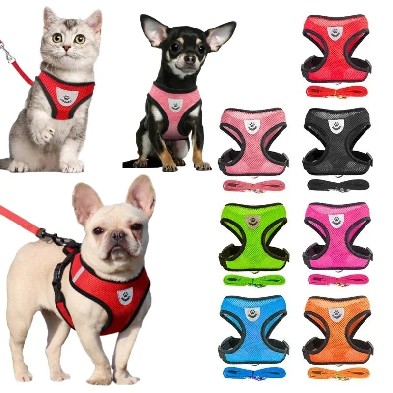 Cat Harness Vest Walking Lead Leash For Puppy Dogs Collar Polyester Adjustable Mesh Dog Harness For Small Medium Pet Accessories