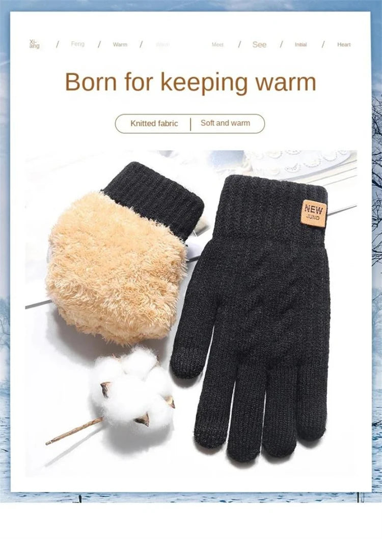 Velvet Touch Screen Gloves Fashionable Black Woven Winter Gloves Men's and Women's Warm and Hot Typing Gloves